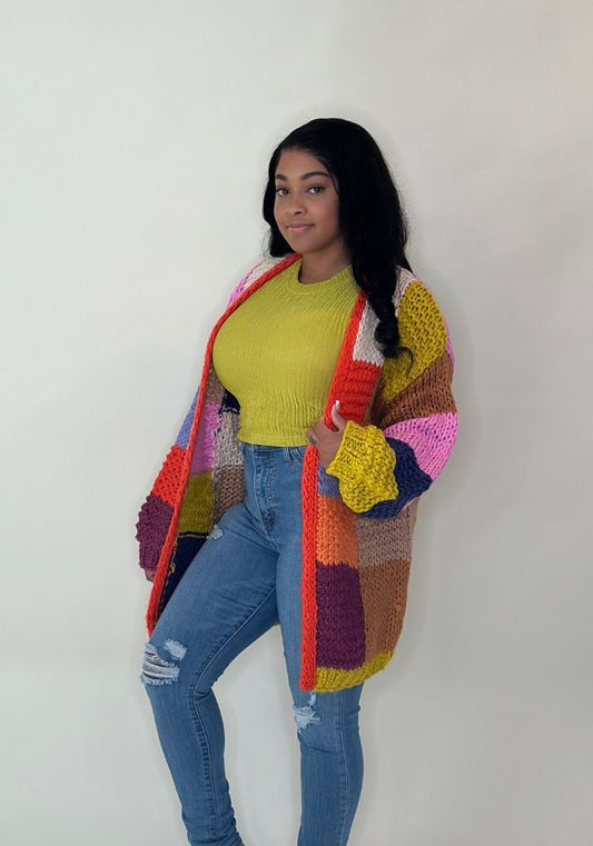 Color Block Open Front Cardigan