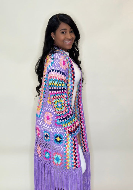 Colorful Crochet Fringe Cardigan